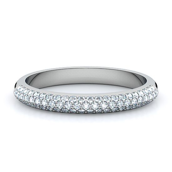 Three Row Micro-Pave Diamond Ring (14K White Gold)
