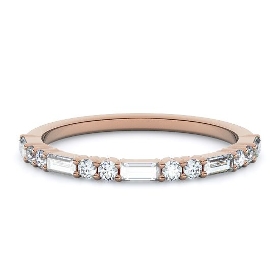 Straight Baguette and Double Rounds Diamond Ring (14K Rose Gold)