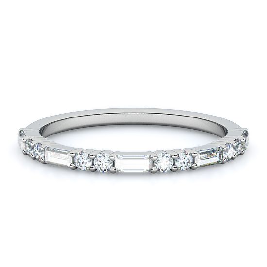 Straight Baguette and Double Rounds Diamond Ring (14K White Gold)