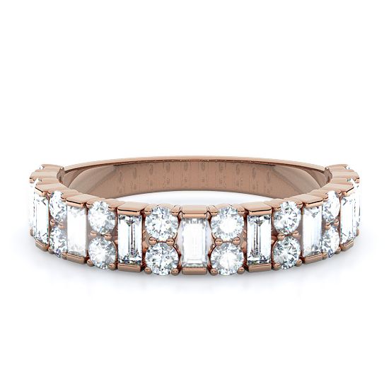 Two Row Rounds and Baguette Diamond Ring (18K Rose Gold)