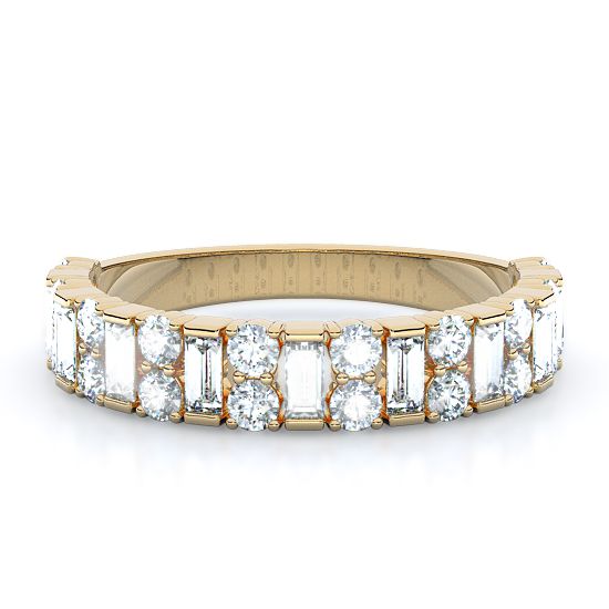 Two Row Rounds and Baguette Diamond Ring (18K Yellow Gold)