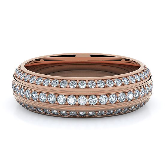 Three Row Pave Curved Full Eternity Mens Diamond Band (14K Rose Gold)