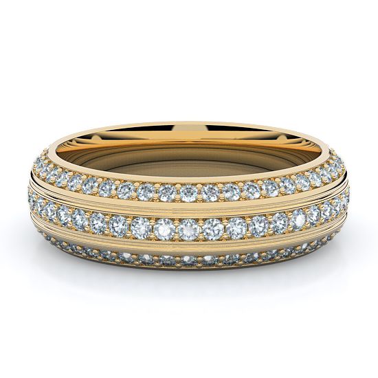 Three Row Pave Curved Full Eternity Mens Diamond Band (18K Yellow Gold)