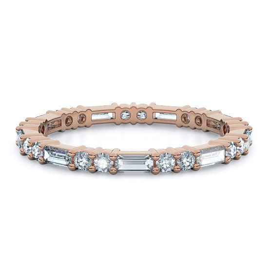 Baguette and Rounds Diamond Eternity Band (14K Rose Gold)