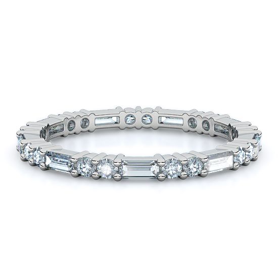 Baguette and Rounds Diamond Eternity Band (18K White Gold)