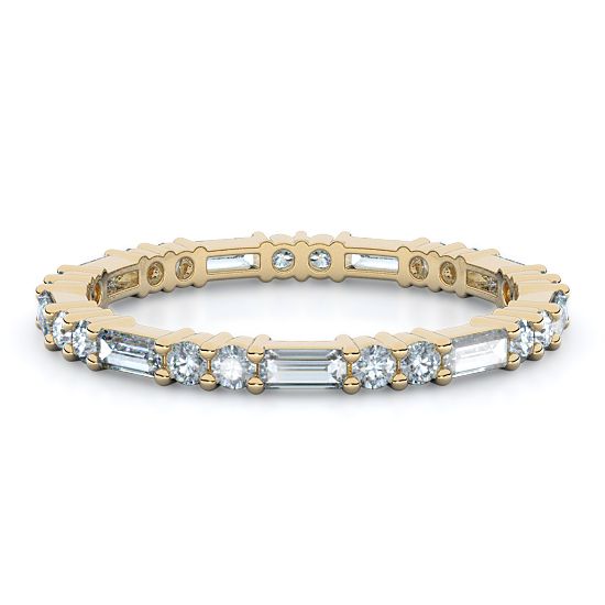 Baguette and Rounds Diamond Eternity Band (18K Yellow Gold)