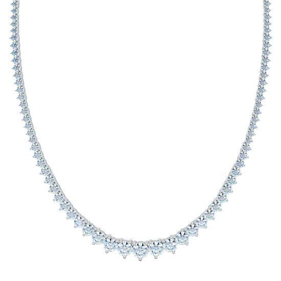 Three Prong Graduated Round Diamond Tennis Necklace 7.20-15 Ctw. (18K White Gold)