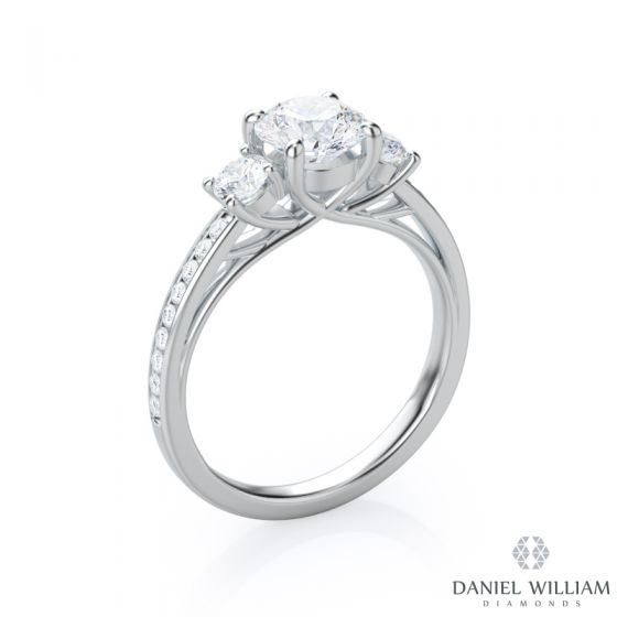 Rounds with Pave Three Stone Diamond Engagement Ring (Platinum)