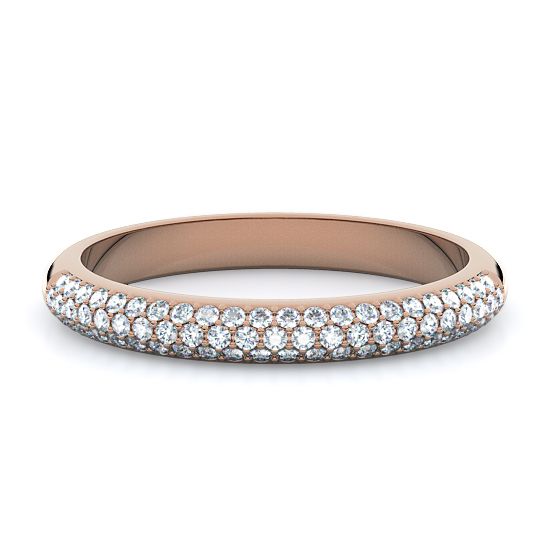 Trio Micro Pave Moissanite Engagement Ring - Forever Moissanite Gold and micro pave diamond 3 tiered studded ring main image 2