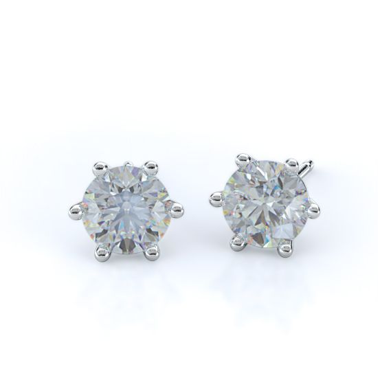 Round Six Prong Diamond Stud Earrings - 1.00 Ctw. (18K White Gold)