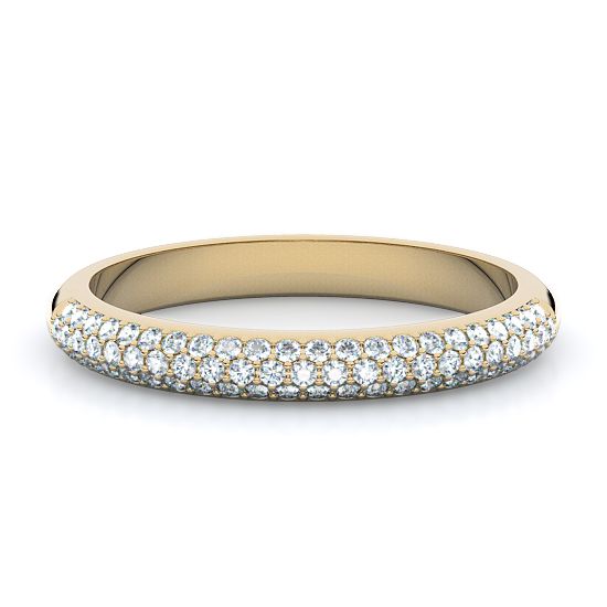 Three Row Micro-Pave Diamond Ring (14K Yellow Gold)