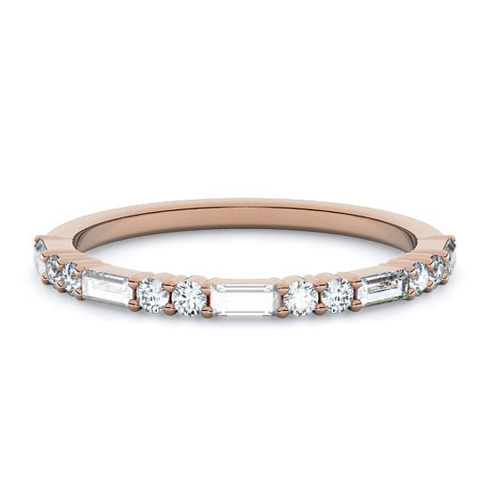 Straight Baguette and Double Rounds Diamond Ring (18K Rose Gold)