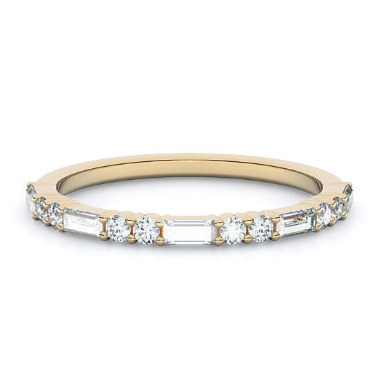 Straight Baguette and Double Rounds Diamond Ring (14K Yellow Gold)
