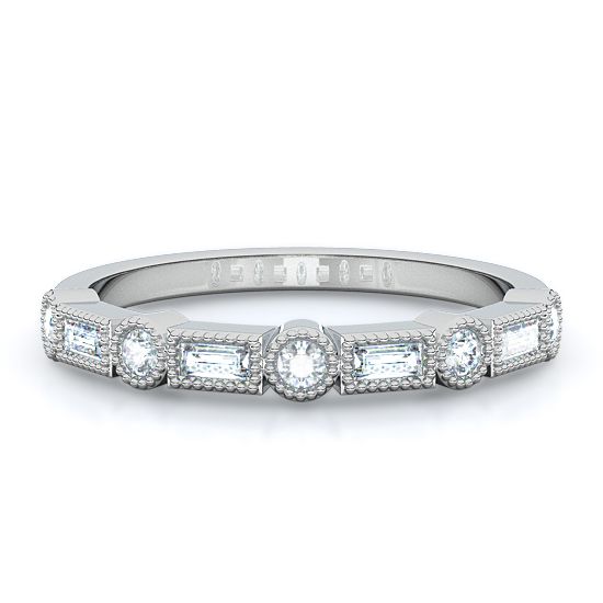 Milgrain Baguette and Rounds Diamond Ring (Platinum)