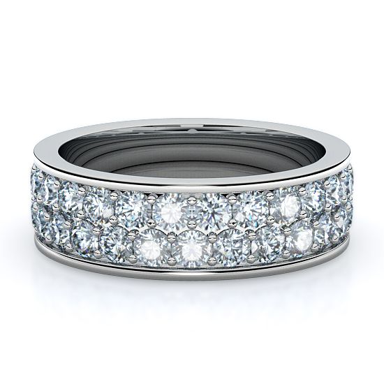 Double Row Full Eternity Mens Diamond Band (18K White Gold)