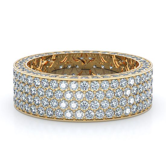 Four Row Pave Full Eternity Men's Diamond Ring (14K Yellow Gold)