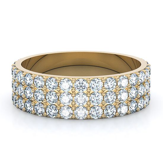 Three Row Pave Full Eternity Men's Diamond Ring (14K Yellow Gold)