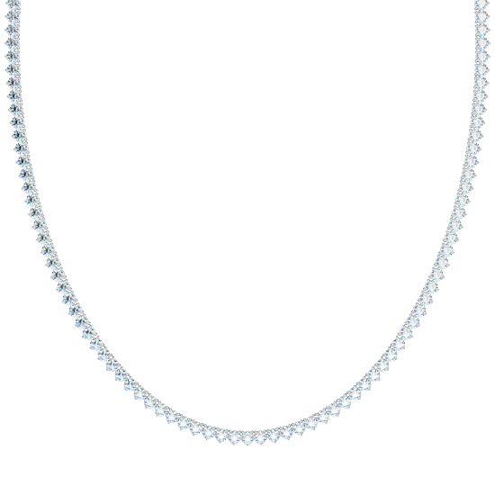Three Prong Round Diamond Tennis Necklace 10-19 Ctw. (18K White Gold)
