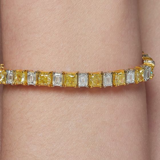 Fancy Yellow Cushion & Emerald Cut Diamond Bracelet 