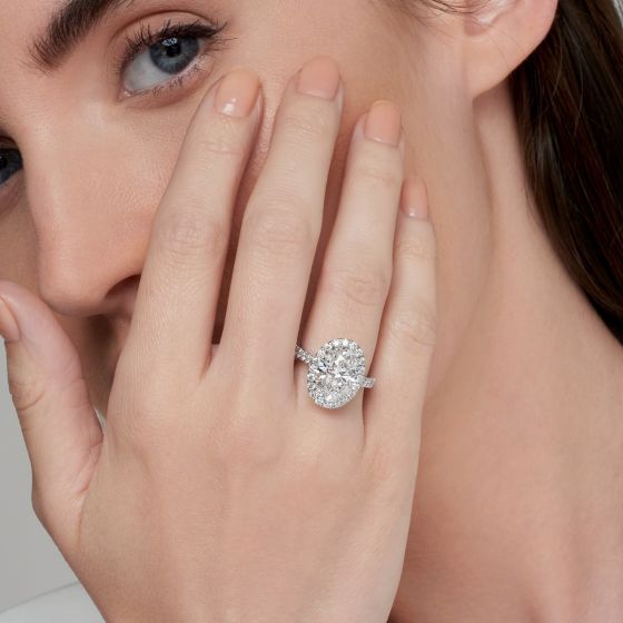 Oval Shaped Diamond Pave Halo Ring 