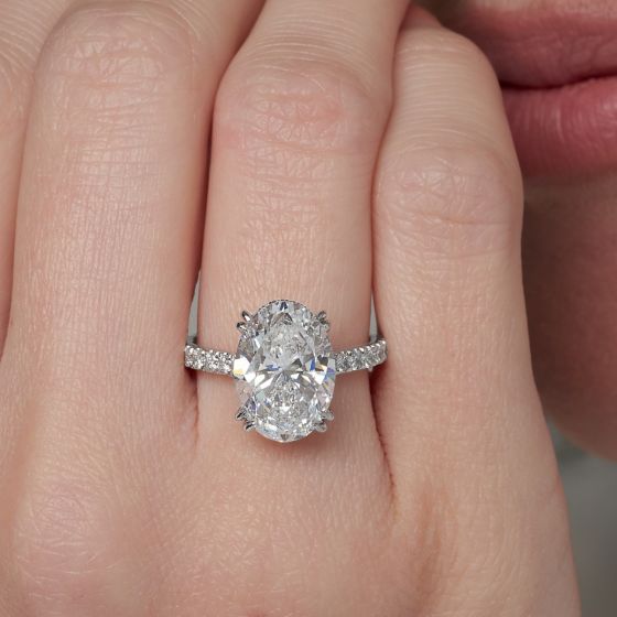 Oval Brilliant Eight Prong Classic Pave Diamond Ring