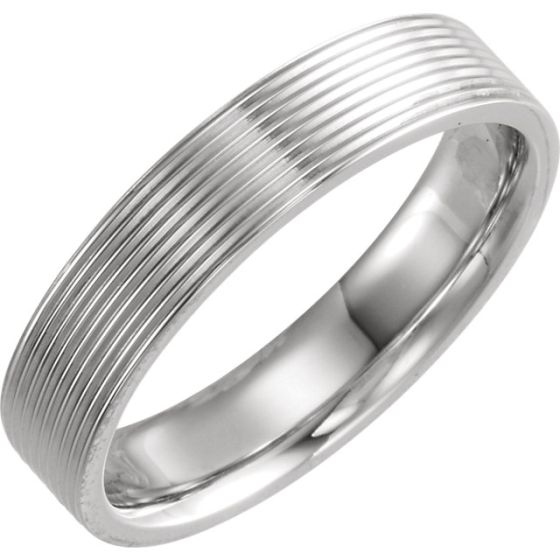 Ridged Resign Wedding Band (18K White Gold)