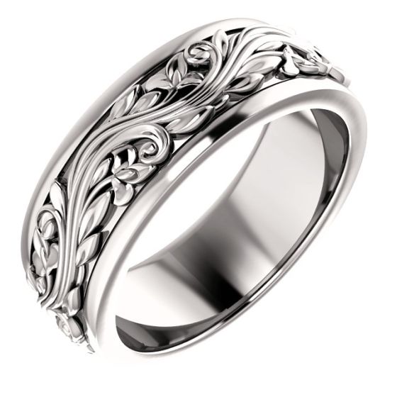 Sculptural Inspired Design Wedding Band (14K White Gold)